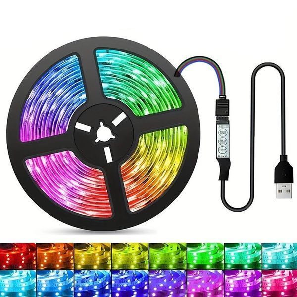 Світлодіодна стрічка 5 м, від USB + пульт TV LED Strip CB-5050 / Кімнатна лед підсвітка / RGB стрічка від повербанку 234568418 фото
