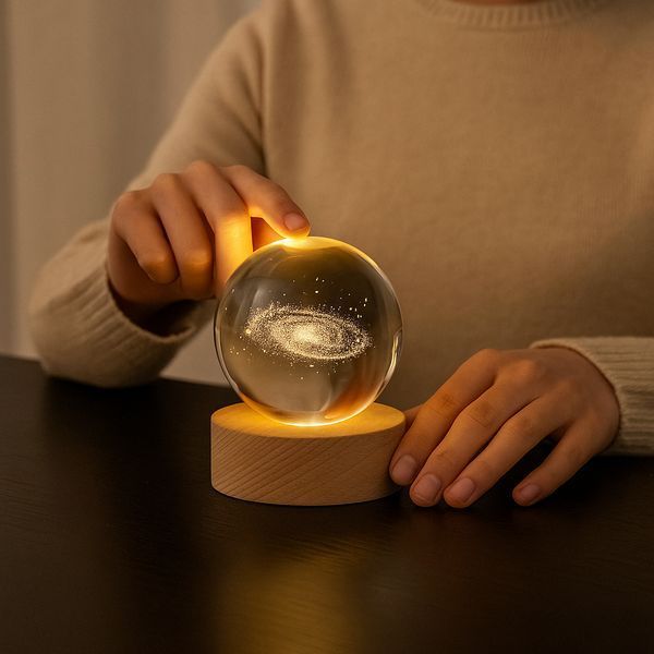 Светодиодный 3D ночник хрустальный шар, от USB, 8 см, Галактика / Светильник-ночник / Детский ночник настольный 234587289 фото