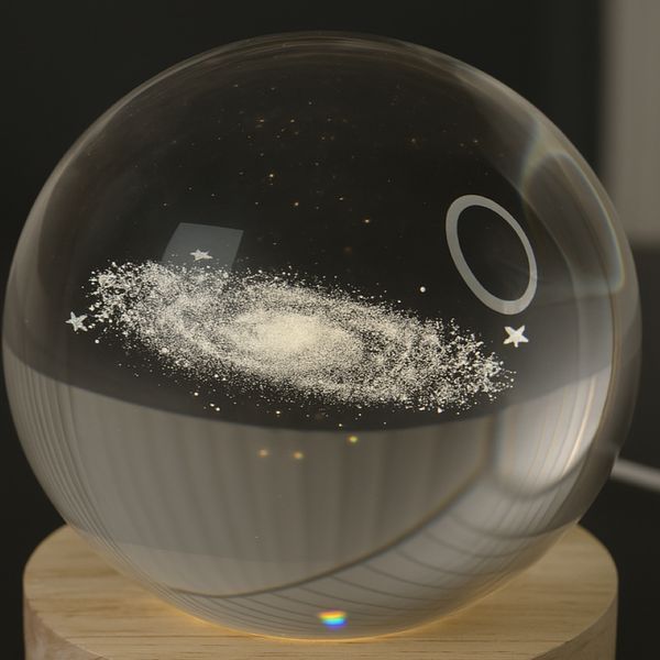 Светодиодный 3D ночник хрустальный шар, от USB, 8 см, Галактика / Светильник-ночник / Детский ночник настольный 234587289 фото