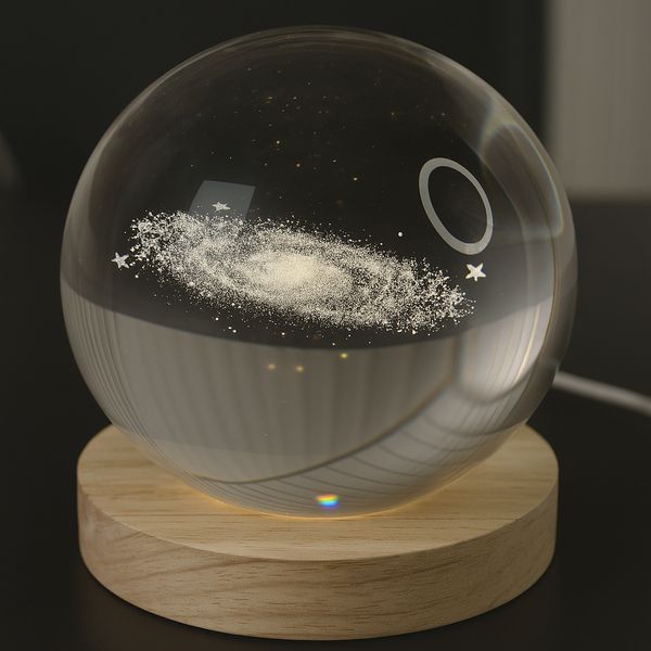 Светодиодный 3D ночник хрустальный шар, от USB, 8 см, Галактика / Светильник-ночник / Детский ночник настольный 234587289 фото