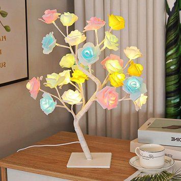 Настольная лампа "Дерево с цветными розами", от сети, 24 LED, Теплый белый / Светодиодный светильник дерево 234576031 фото