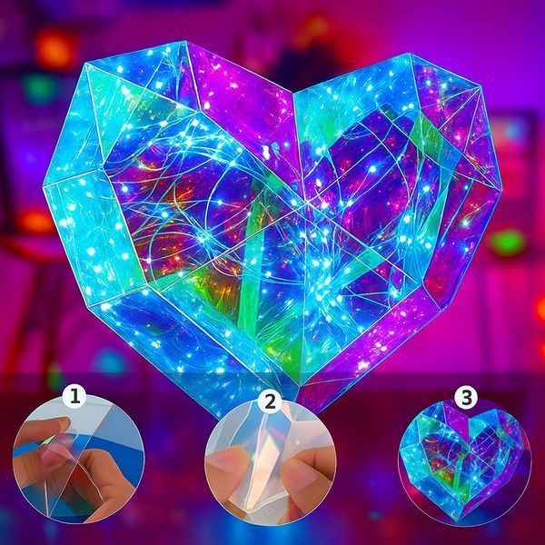 Ночник 3D сердца с эффектом голограммы, 20 см, от батареек и USB / Голографическое сердце с подсветкой / Светильник сердце 234587432 фото