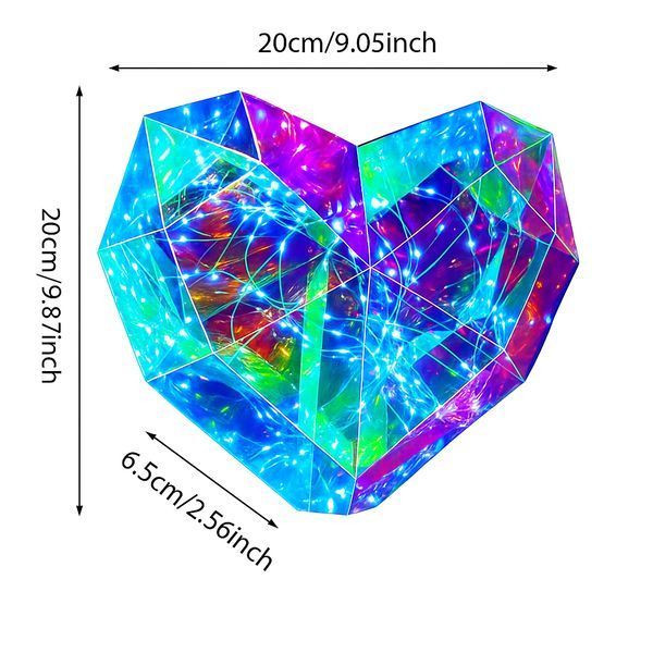 Ночник 3D сердца с эффектом голограммы, 20 см, от батареек и USB / Голографическое сердце с подсветкой / Светильник сердце 234587432 фото