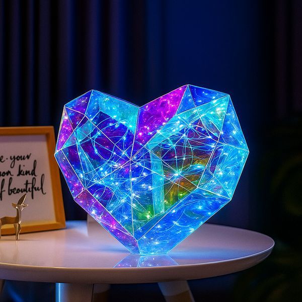 Ночник 3D сердца с эффектом голограммы, 20 см, от батареек и USB / Голографическое сердце с подсветкой / Светильник сердце 234587432 фото