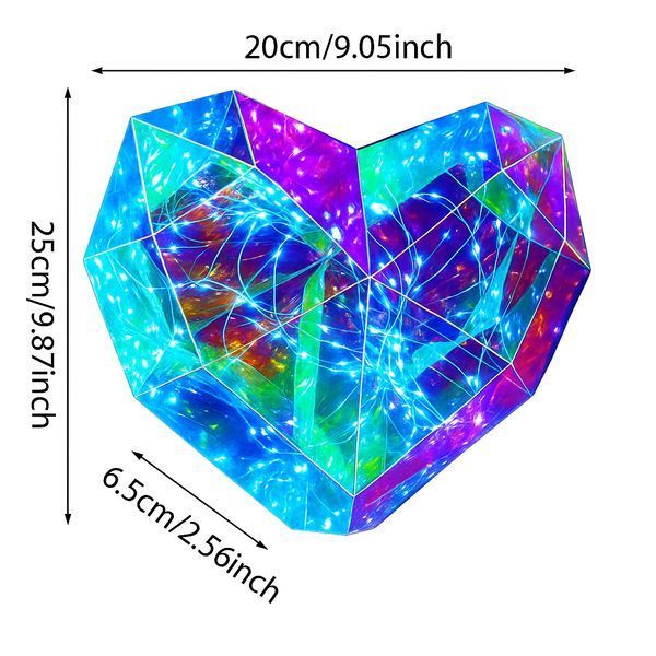 Ночник 3D в виде сердца с эффектом голограммы, 25 см, от батареек и USB / Голографическое сердце с подсветкой / Светильник сердце 23458743201 фото