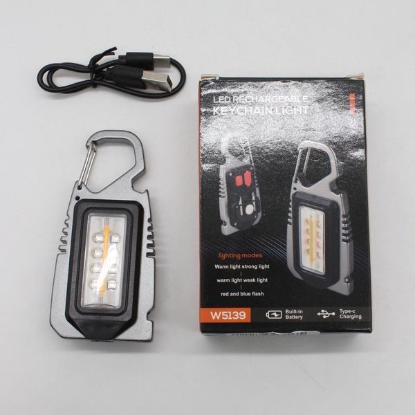 Мини фонарь брелок с USB и карабином, 8 LED, Серый / Портативный светодиодный фонарик на ключи 234568980 фото