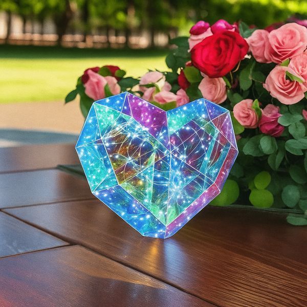 Ночник 3D в виде сердца с эффектом голограммы, 25 см, от батареек и USB / Голографическое сердце с подсветкой / Светильник сердце 23458743201 фото