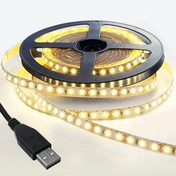 Світлодіодна LED стрічка 5м, від USB, Теплий білий / Діодна підсвітка для меблів / Лед стрічка від Powerbank 23456898601 фото