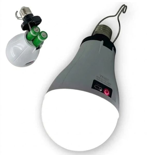 Аккумуляторная лампочка 20W, USB зарядка, Е27, крючок, SS-6920 / Автономная лампочка с крючком / Аккумуляторная LED-лампа с зарядкой 345705124 фото