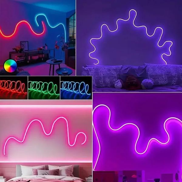 Умная неоновая лента, от USB, 3м, Bluetooth + пульт / Гибкая RGB лента / Светодиодная лента неон / LED лента 234583494 фото